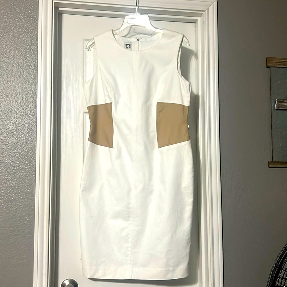 Sz 10 NWT Anne Klein shut/tan midi cocktail dress with optional belt
